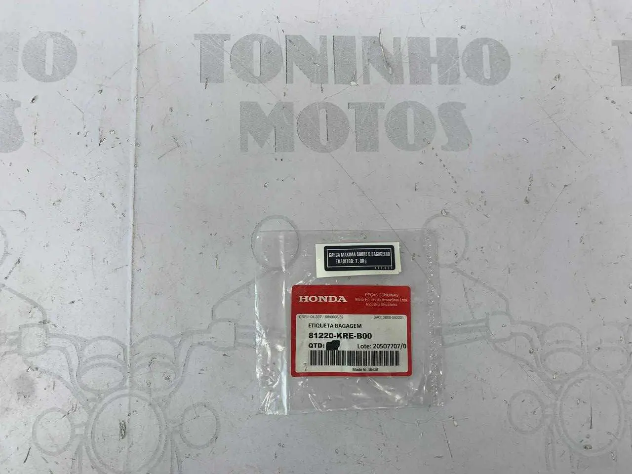 ETIQUETA CARGO BAGAGEIRO HONDA BROS 125 / XRE190 / XRE300